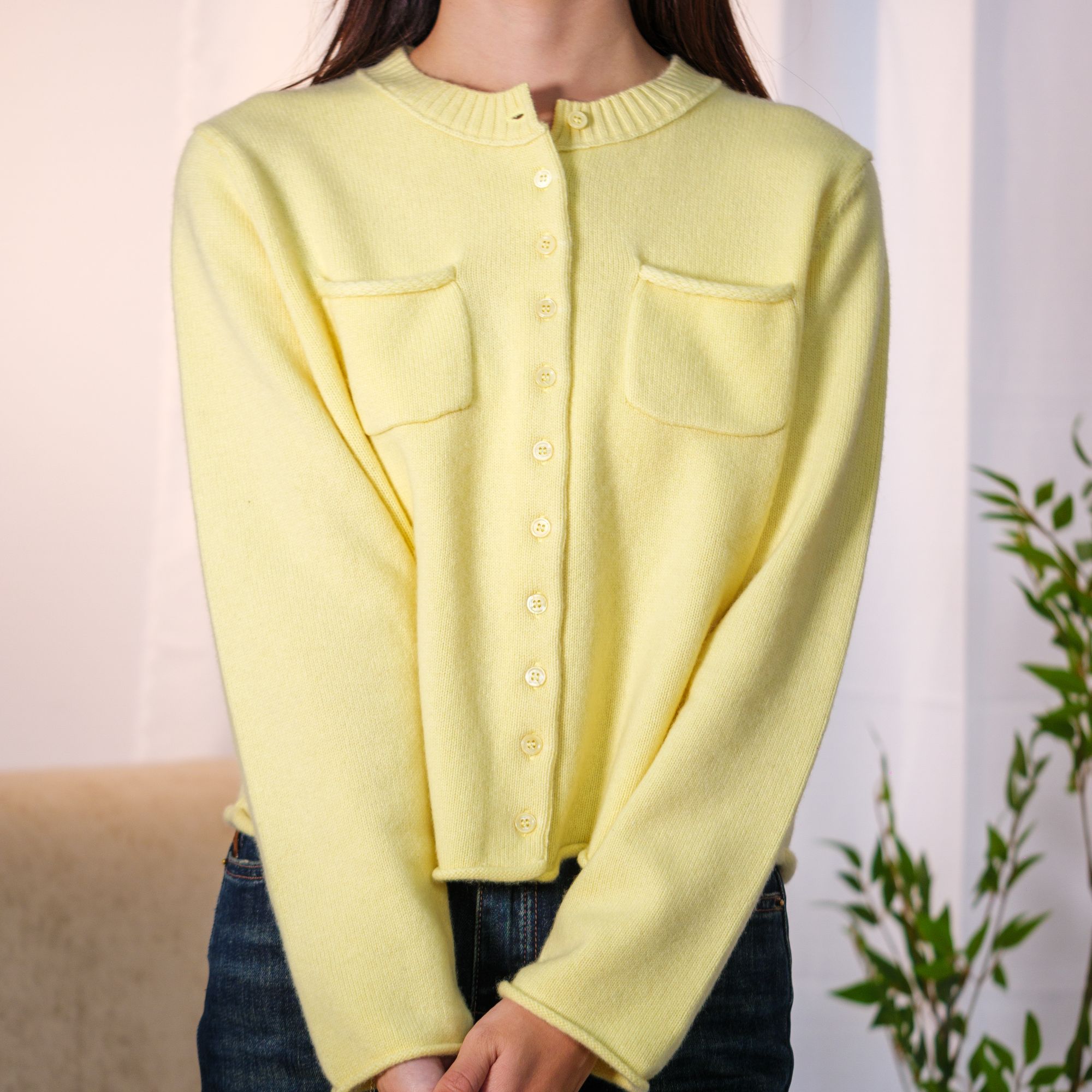 黄色圆领短款羊绒衫显瘦气质外搭春秋冬