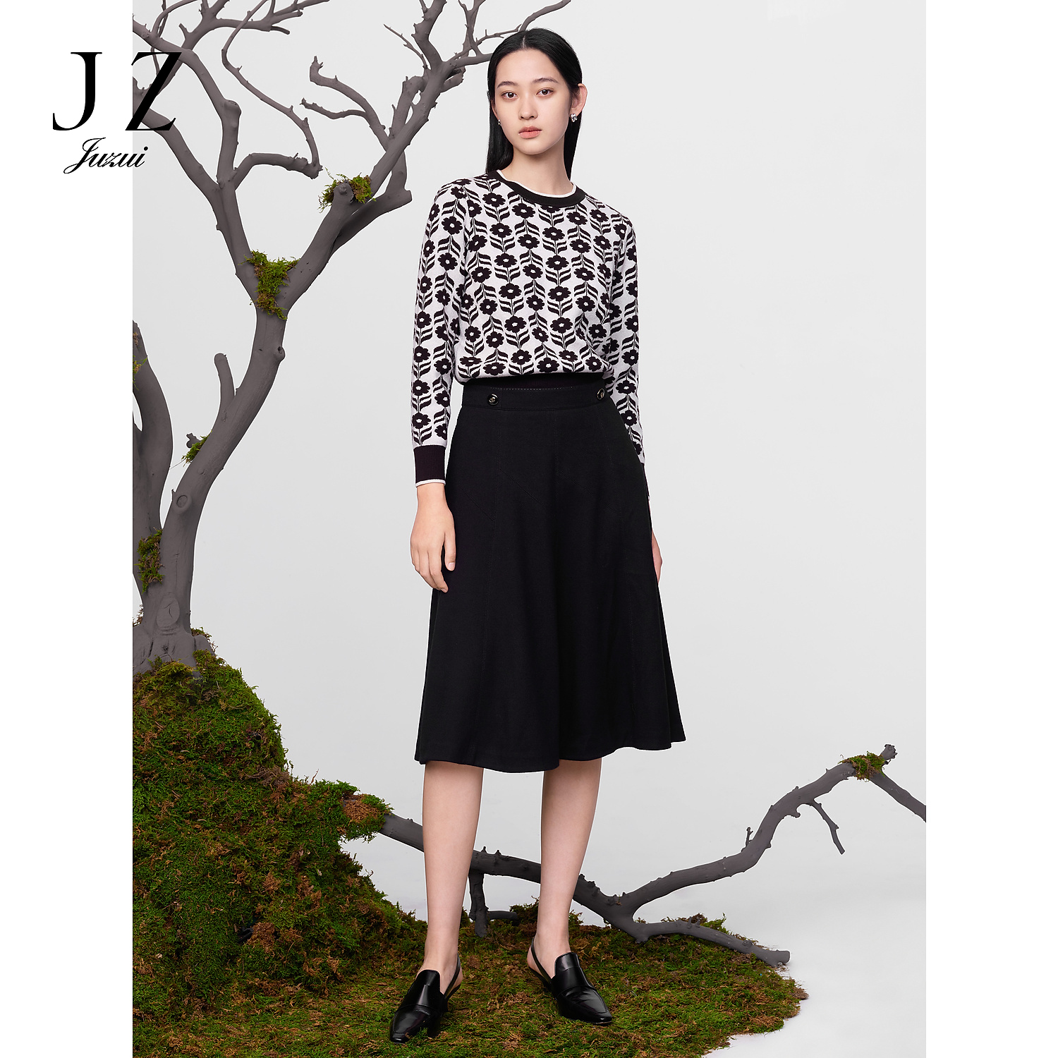 商场同款JZ玖姿JWDD20103摩登百搭中腰羊毛腰裙女冬季款