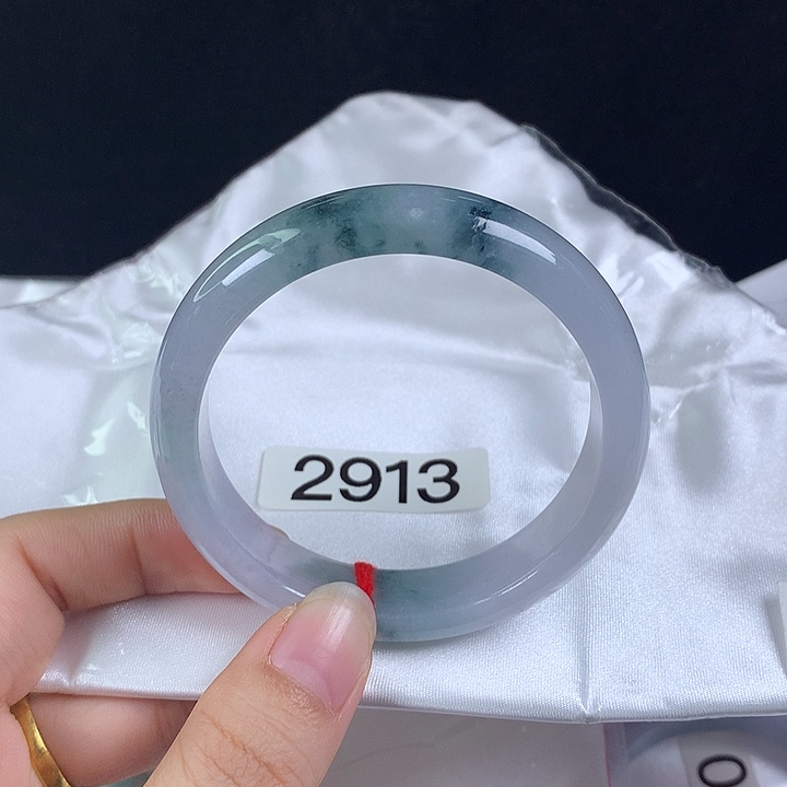 翡翠未镶嵌手镯55圈 糯冰蓝花