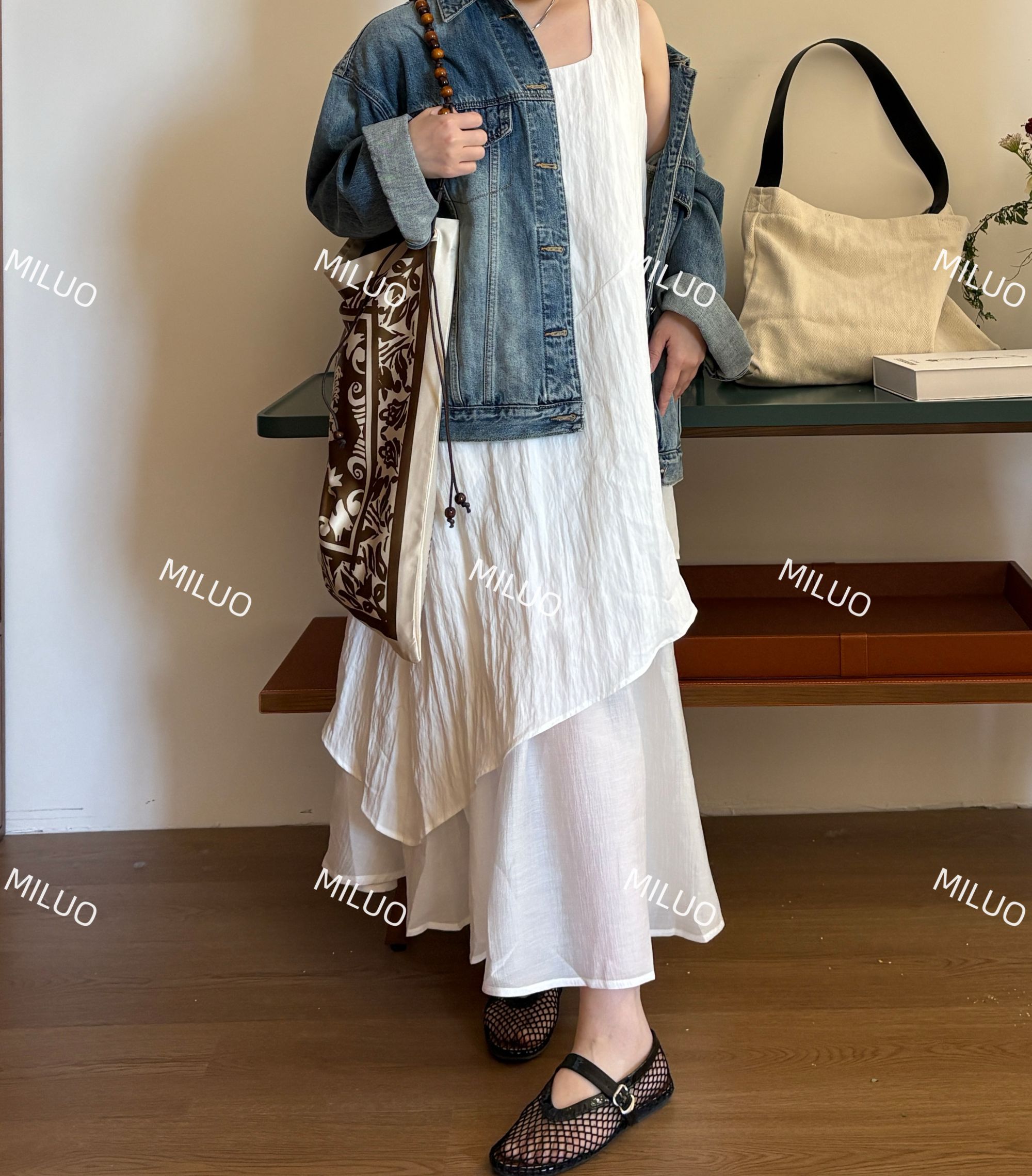 【哈尼家1】北海道少女 《韩系云朵拼接》立体波浪白裙 Q86