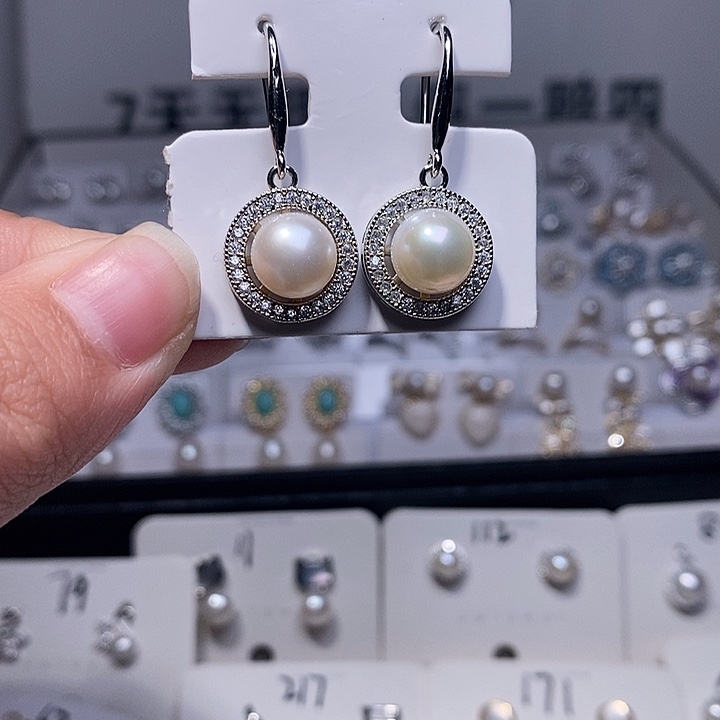 耳饰银S925镶嵌淡水珍珠
