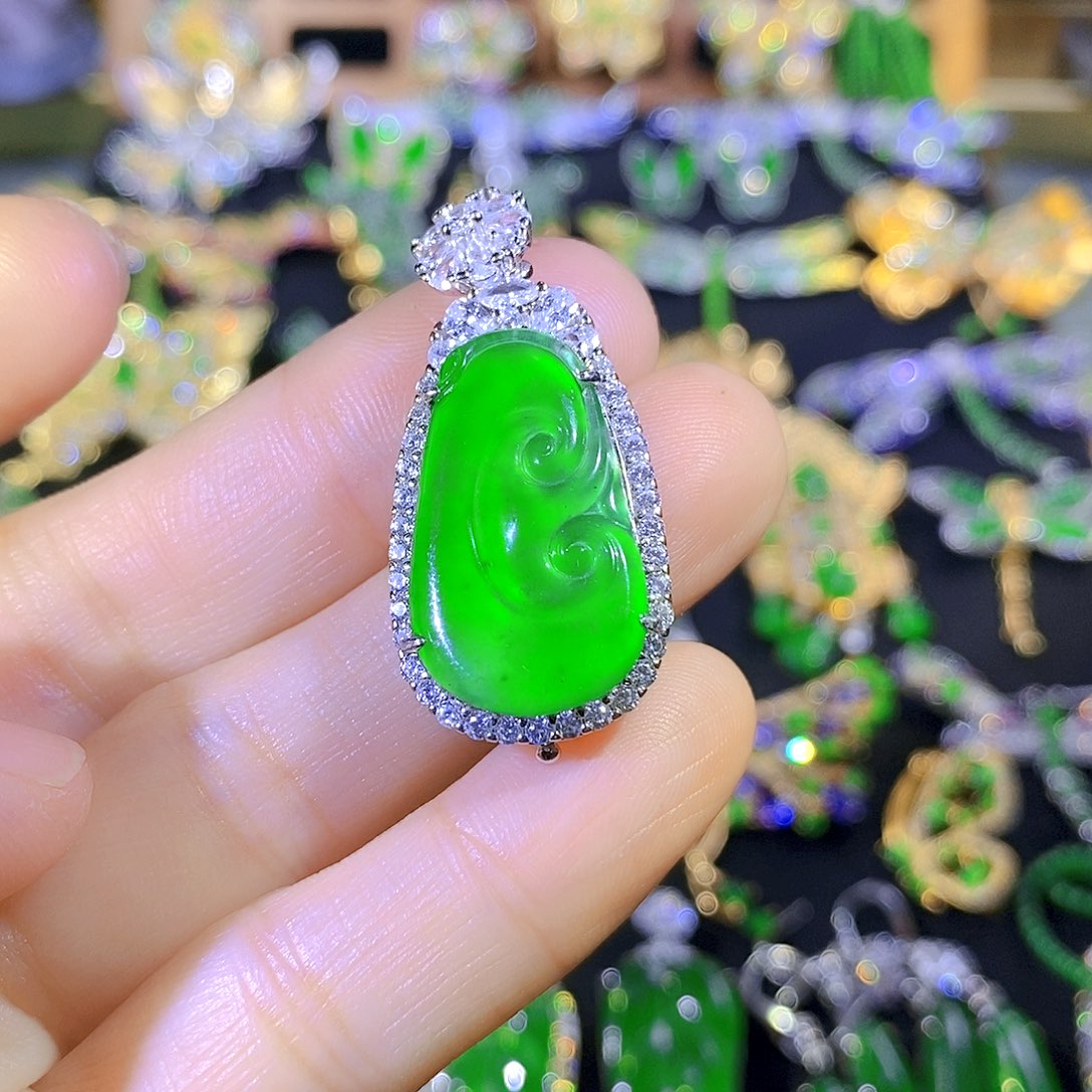 吊坠(不含链)银S925镶嵌翡翠