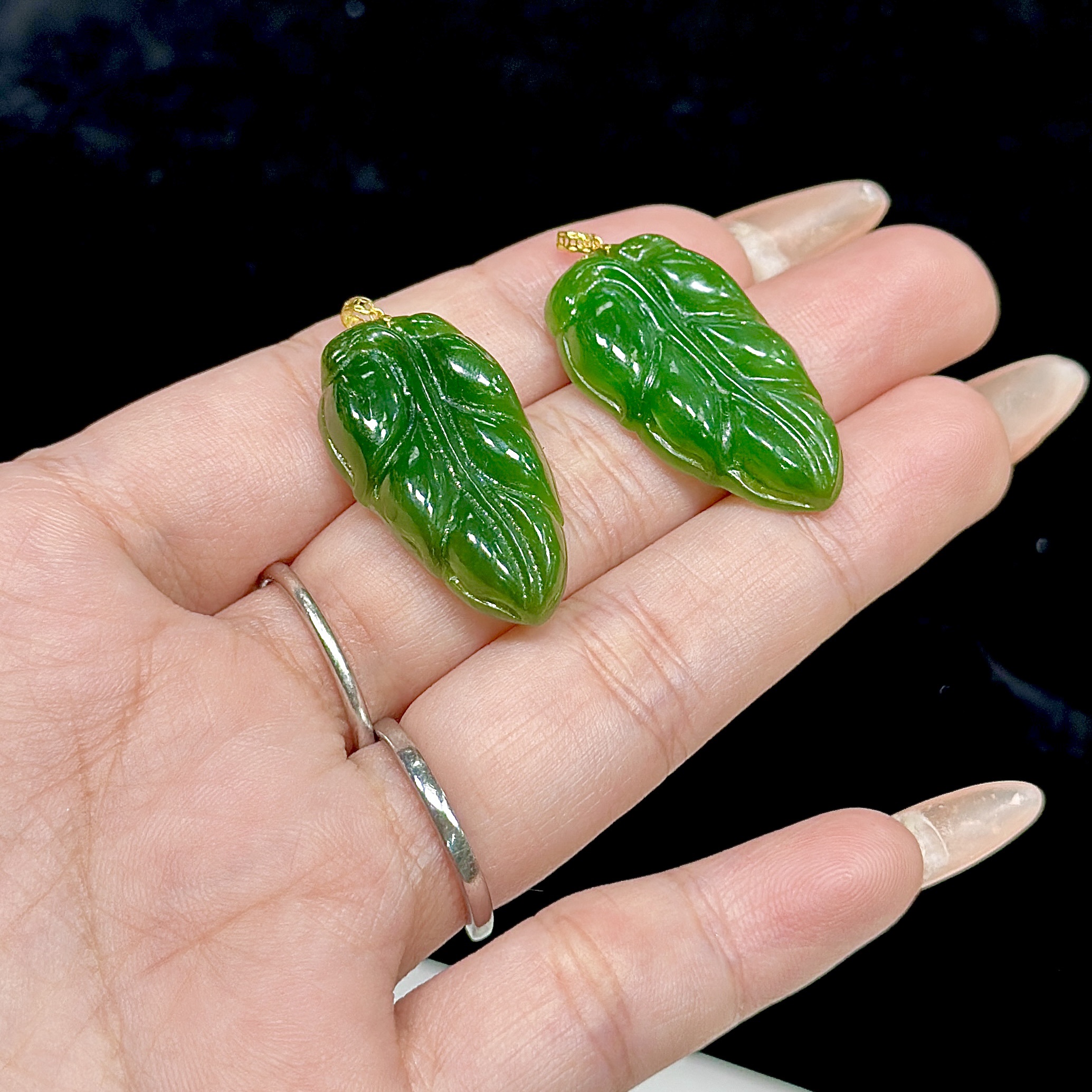 【CH】18k金和田玉碧玉叶子吊坠（多样性发其一）