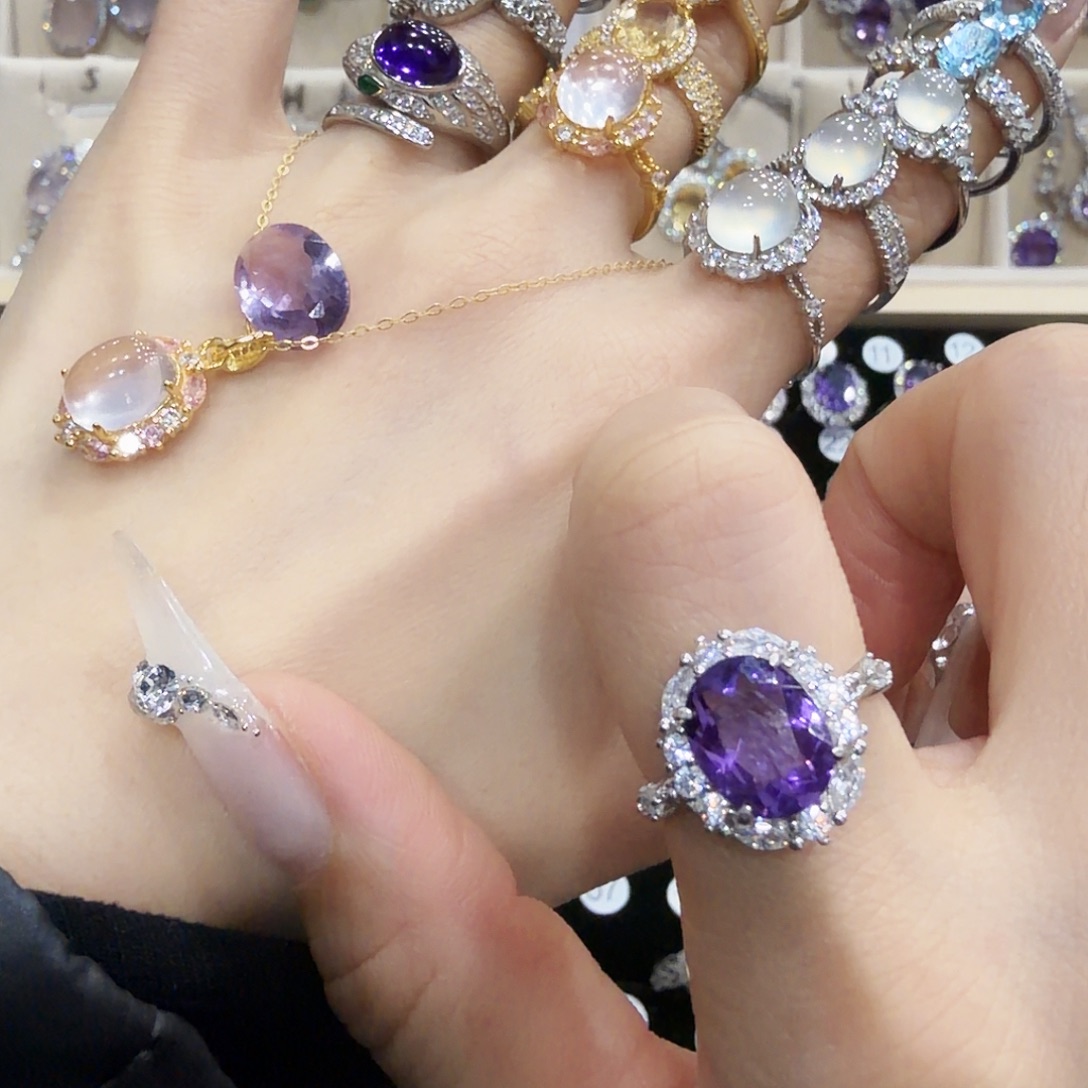 大****戒指银S925镶嵌紫晶