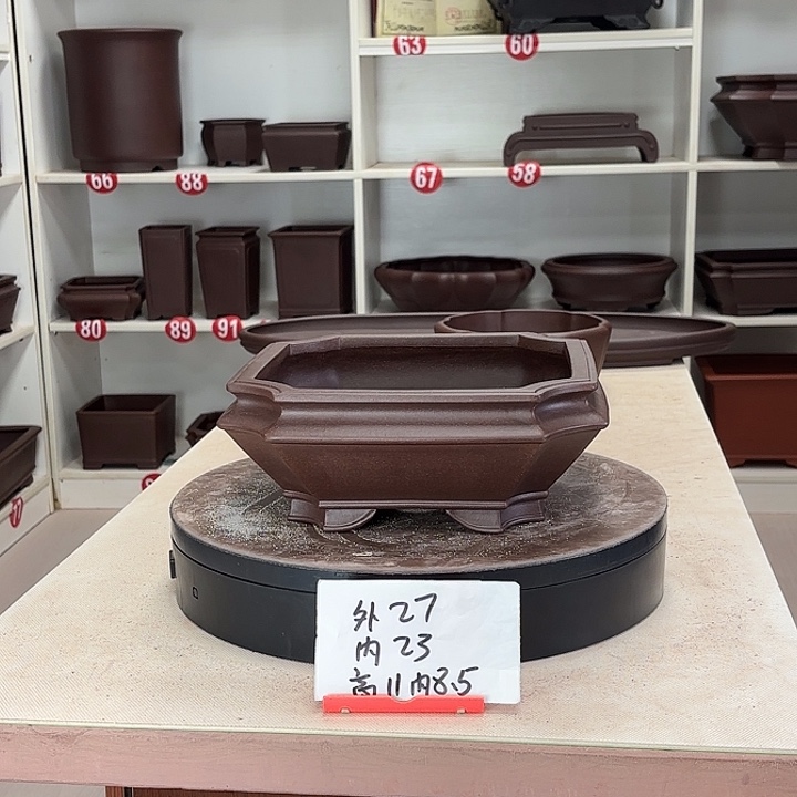 集***庭紫砂花盆切角四方小