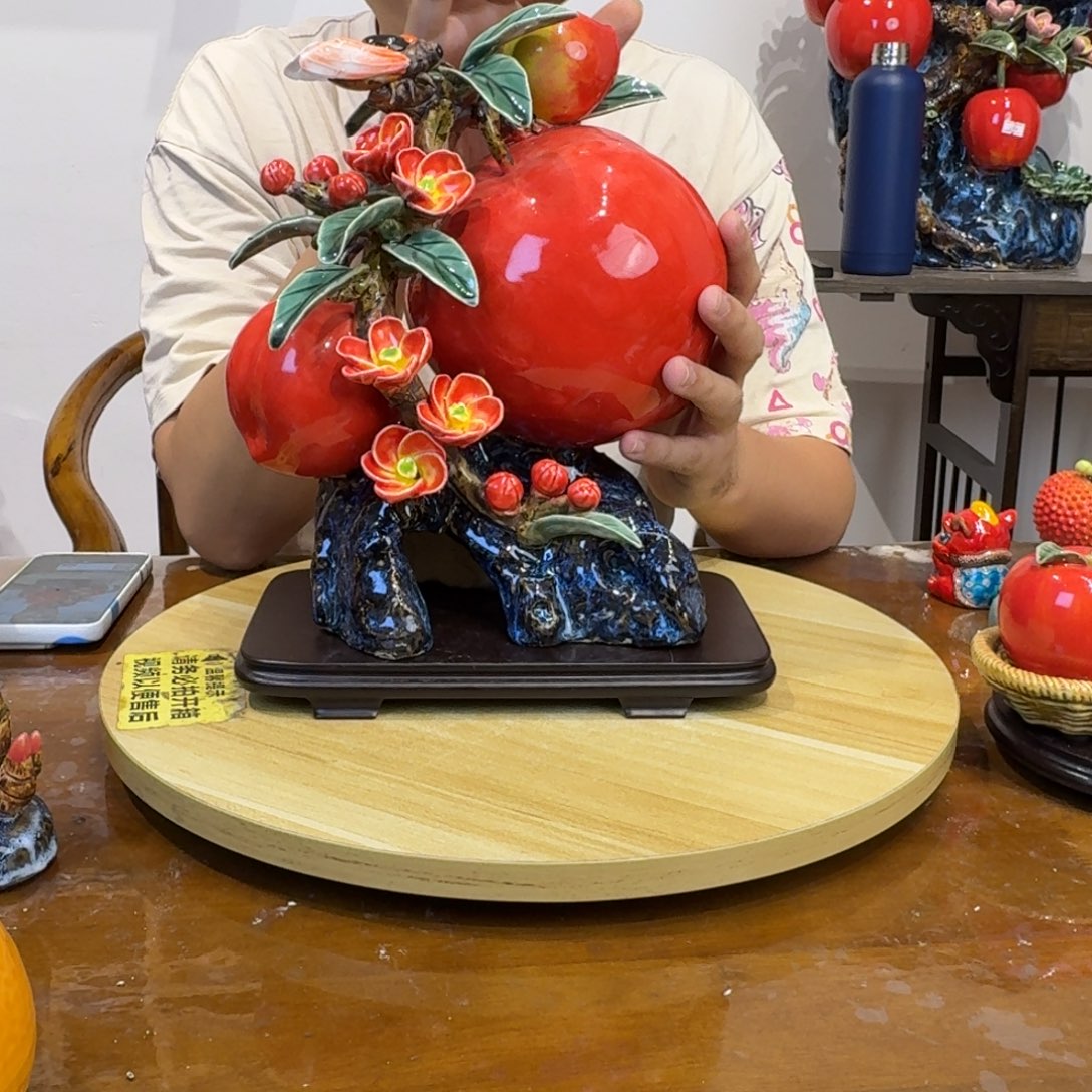 陶瓷三寿桃摆件的