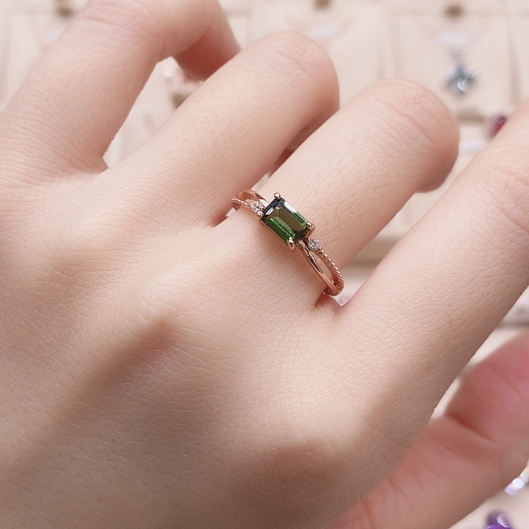 戒指碧玺银S925镶嵌戒指