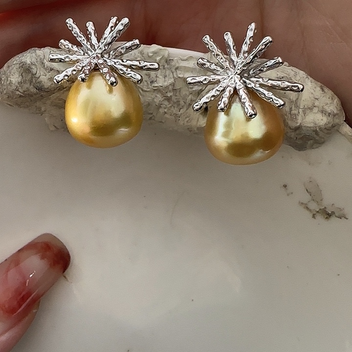 海水珍珠耳饰银S925镶嵌