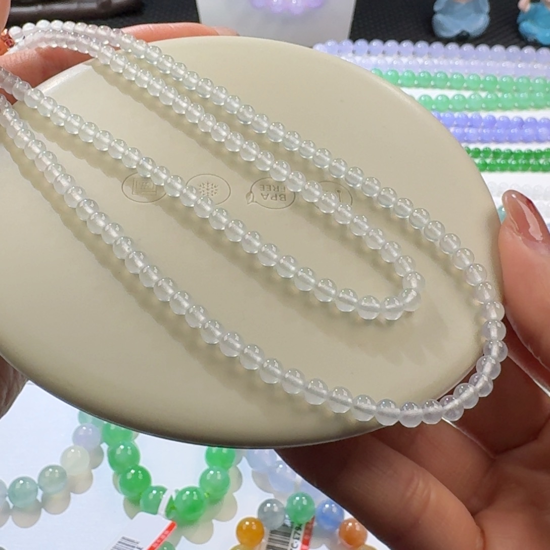 翡翠手链未镶嵌高冰茅台白小米珠4mm