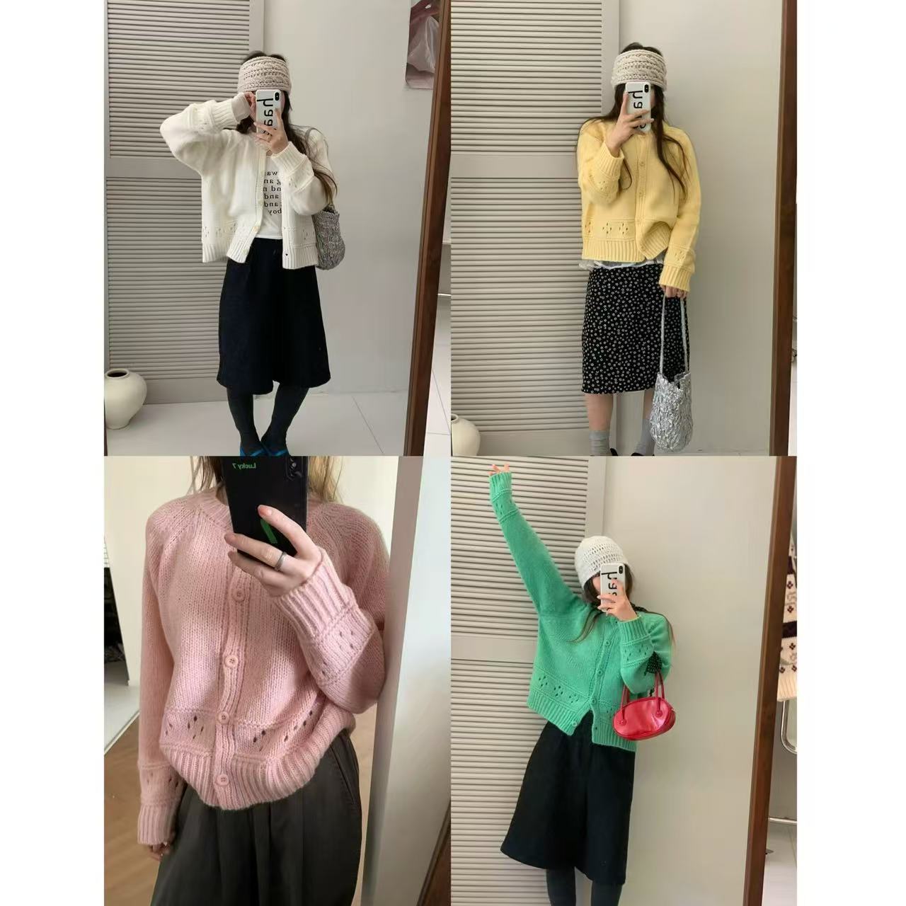 韩系温柔镂空针织毛衣开衫32588