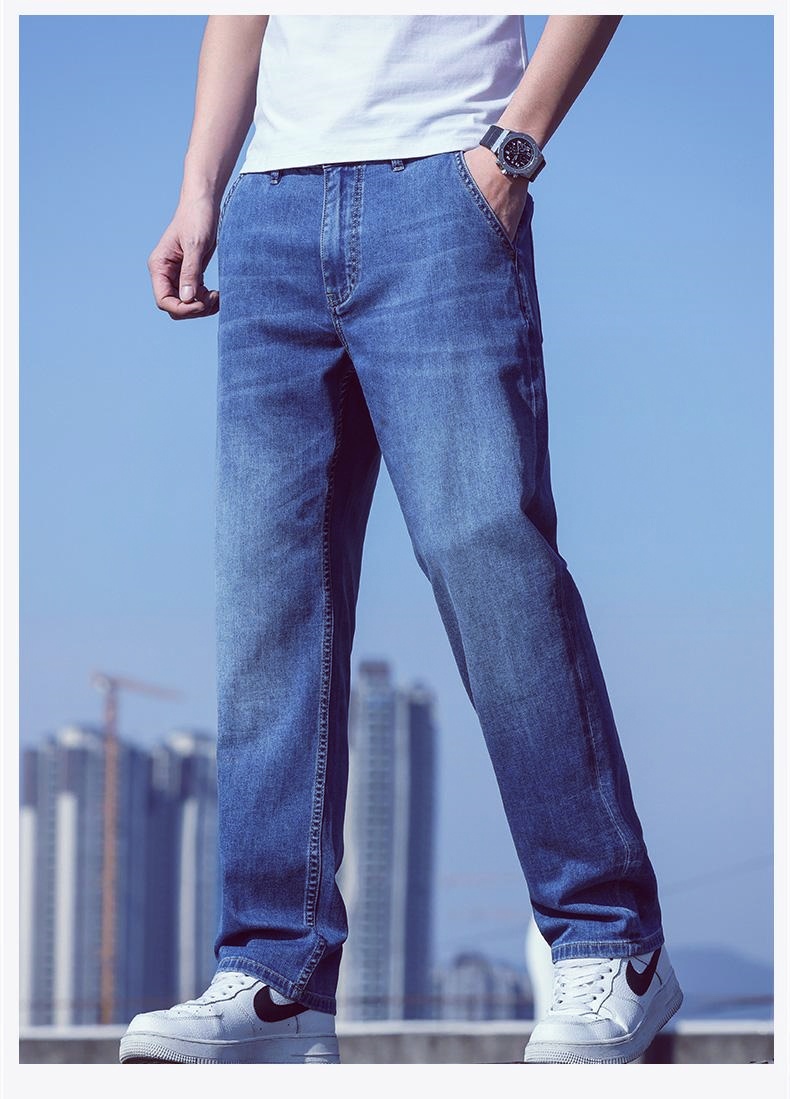 牛仔长裤夏季男士凉感直筒牛仔裤薄款大码加大牛仔风弹力商务休闲