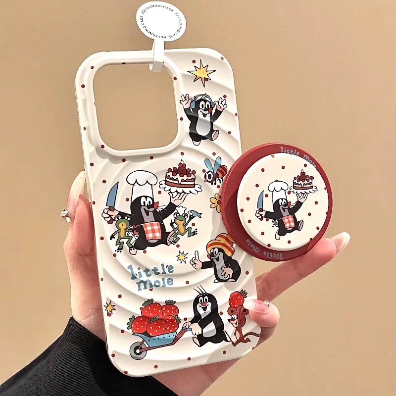 磁吸波漾草莓小鼹鼠适用苹果15/16promax手机壳14/13防摔可爱支架