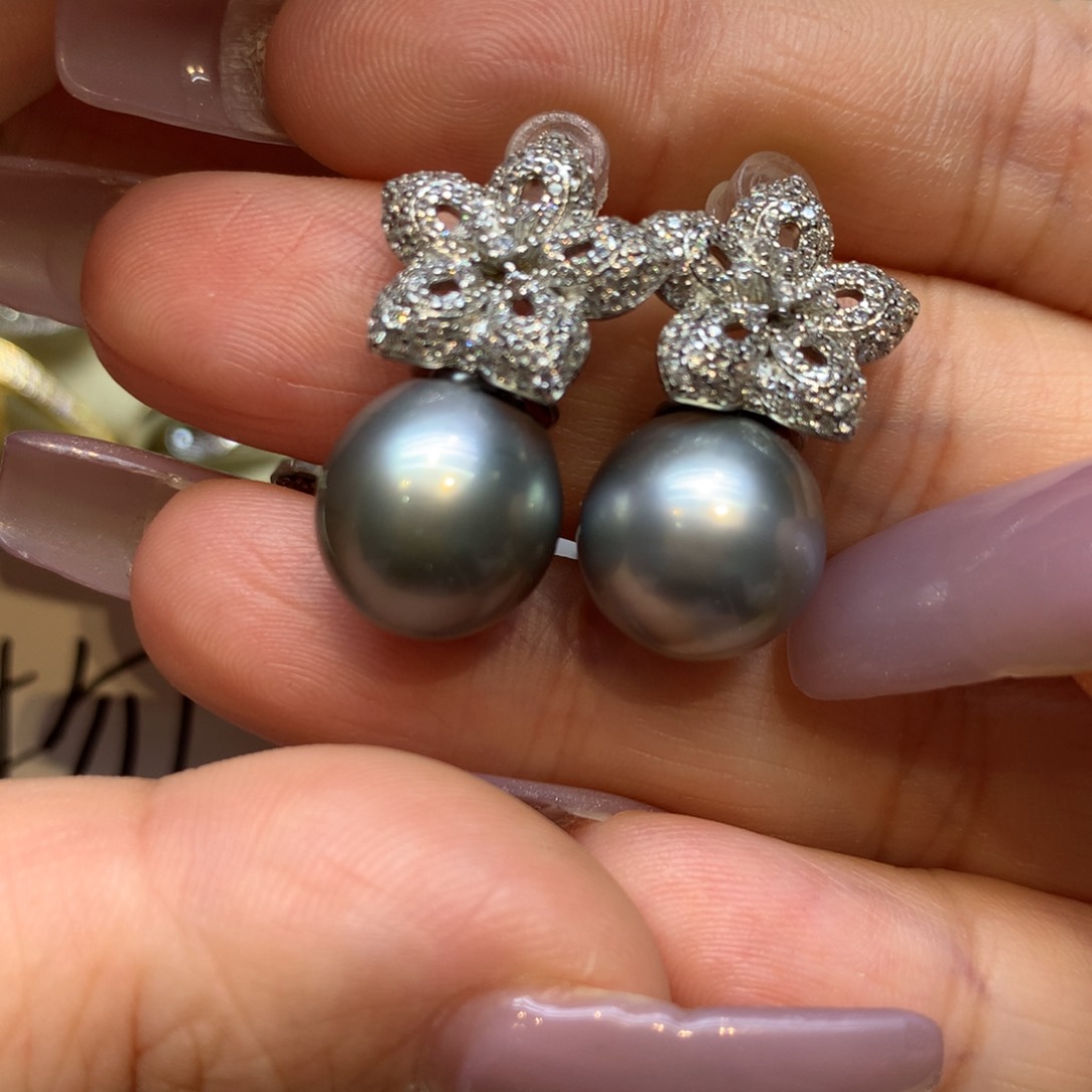 银S925镶嵌耳饰海水珍珠