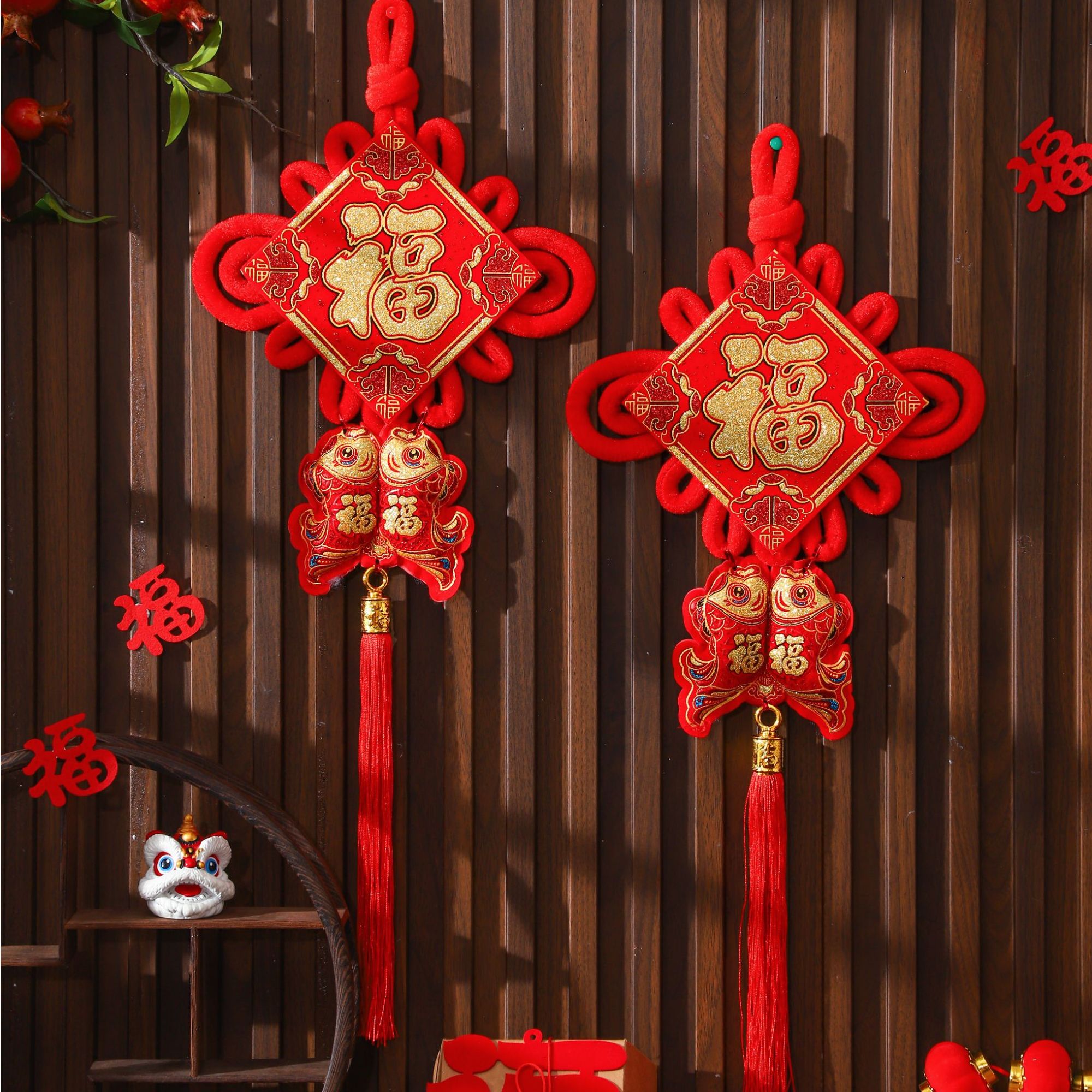 【一对】新年高档中国结客厅红色福字平安同心吉祥结挂鱼春节挂件