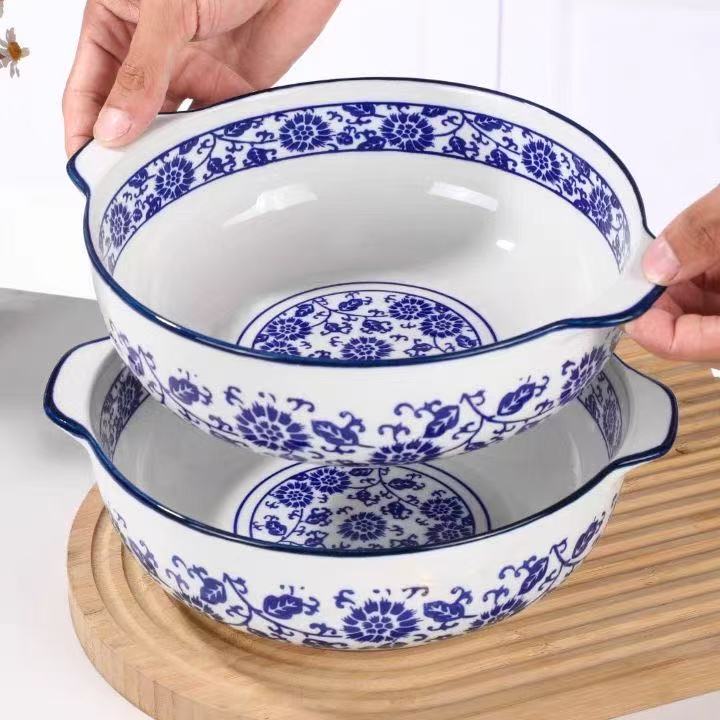 2个装10.5英寸青花瓷双耳大唐碗复古风毛血旺酸菜鱼汤盆