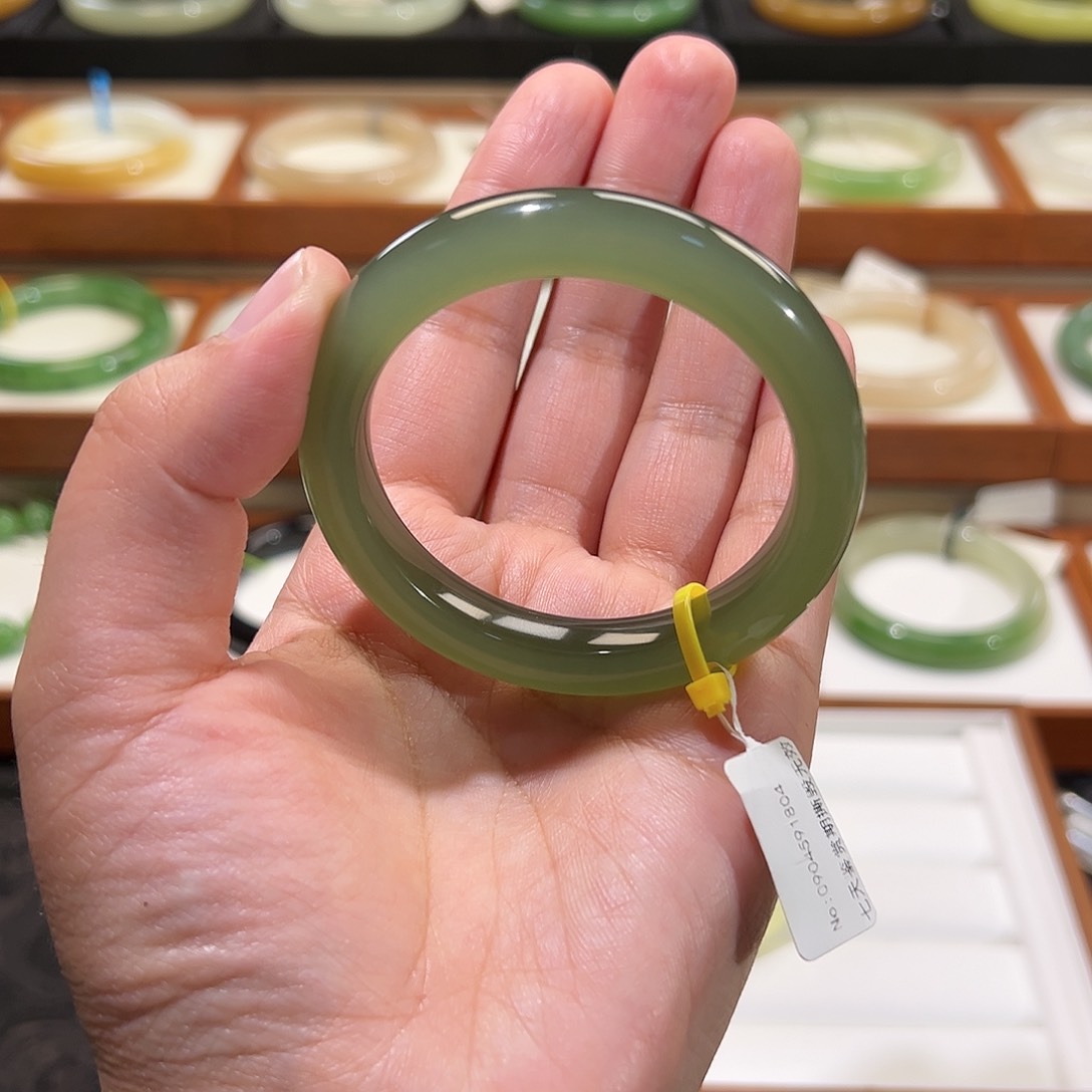 和田玉手镯未镶嵌高冰猫眼湖水绿