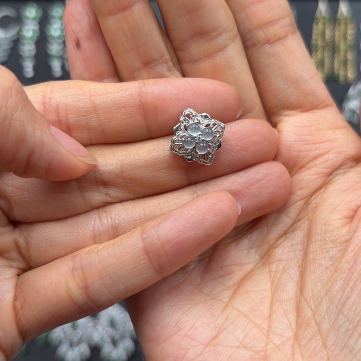 翡翠银S925镶嵌耳饰