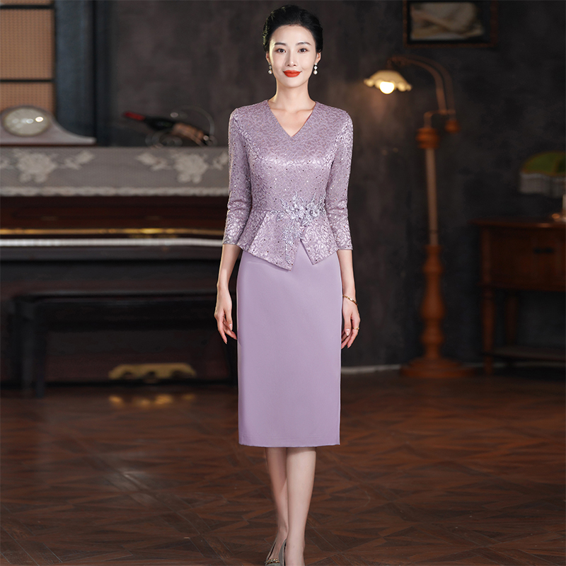 喜婆婆婚宴装2025新款妈妈礼服高端轻奢假两件小个子高级感礼服裙