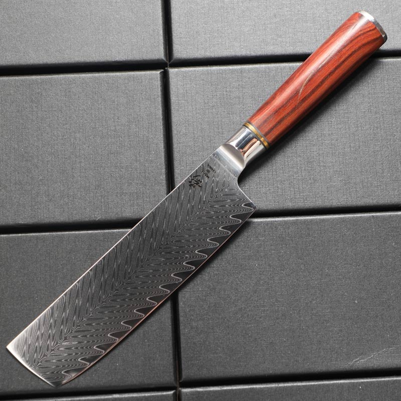 《影》红檀木鱼骨纹平头小菜切家用菜切高碳合金钢