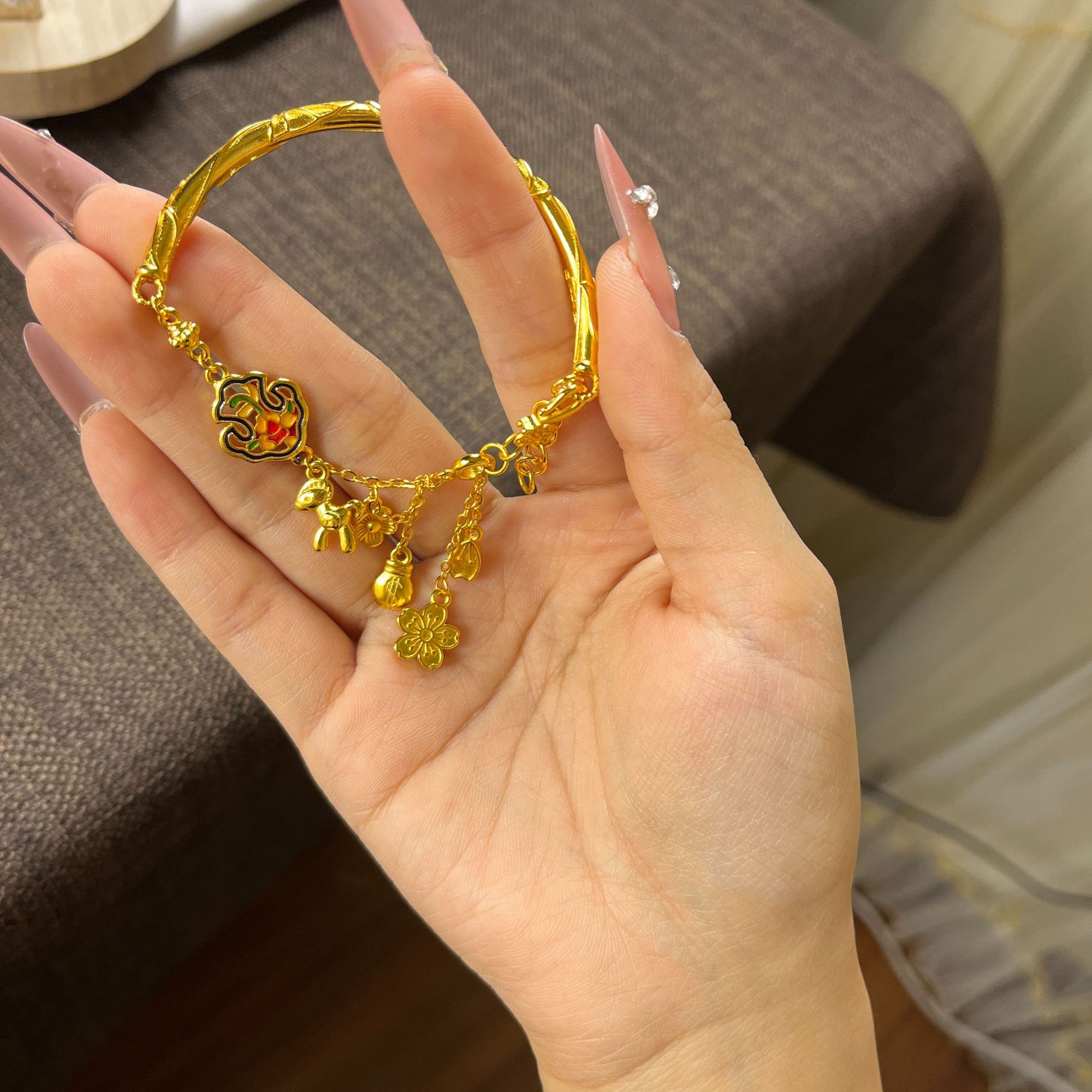 铜合金珐琅手镯 【马上有钱半镯】手工铜合金轻奢小马珐琅彩半镯