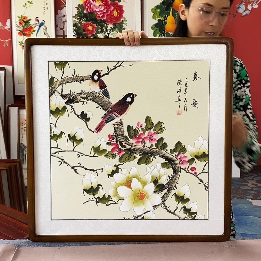 国画手写手绘带框包邮62✖️62国画作品
