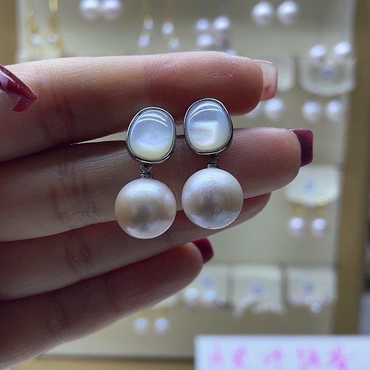 淡水珍珠耳饰银S925镶嵌