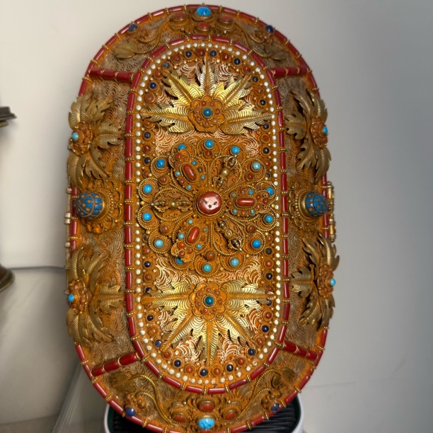 首饰盒/箱 藏传掐丝手工镶嵌绿宝石天珠的百宝箱首饰盒