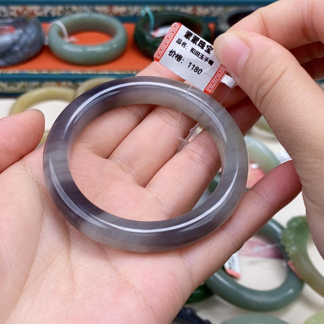 和田玉手镯未镶嵌冰底烟紫手镯51.6mm