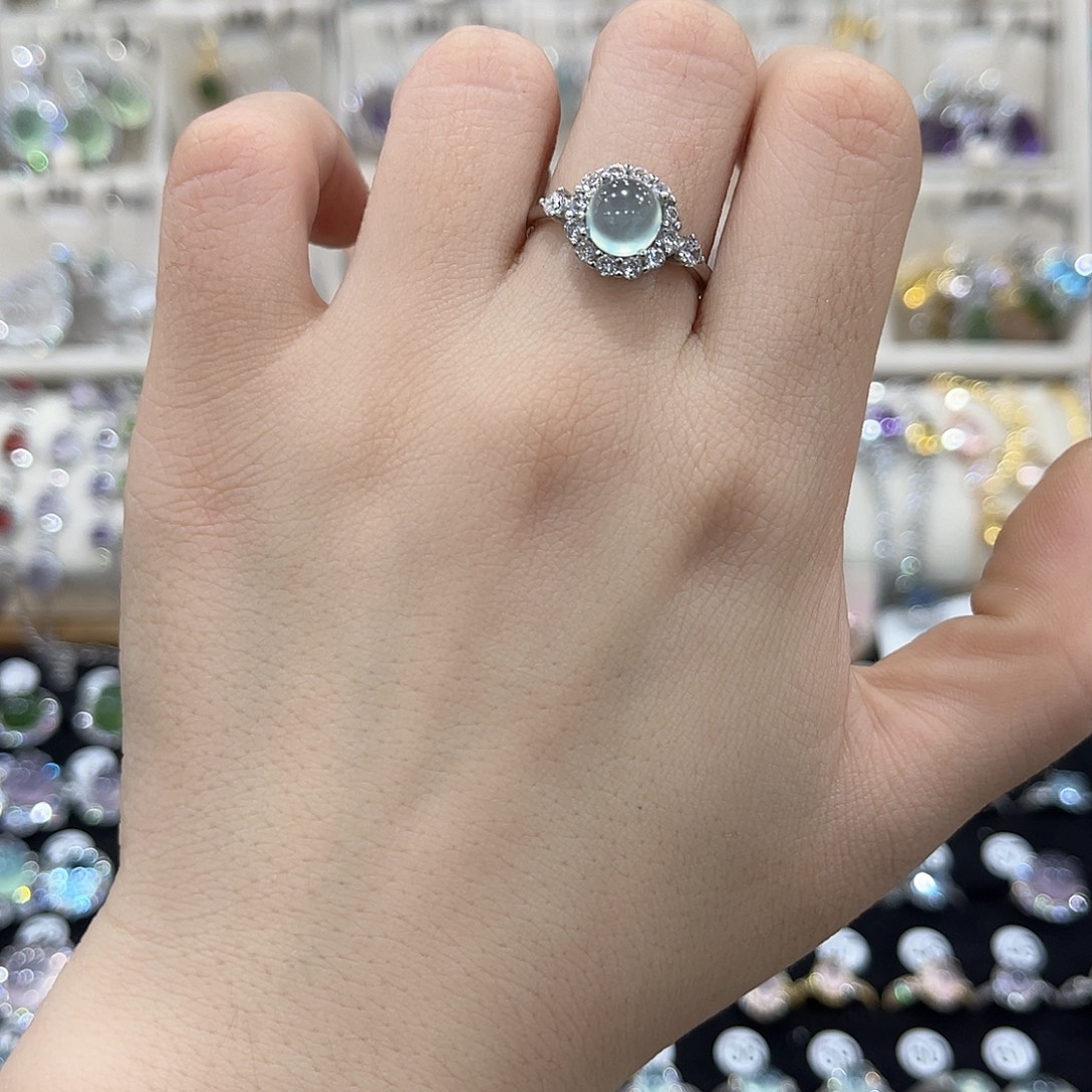 鲜***堡蛇纹石玉银S925镶嵌戒指