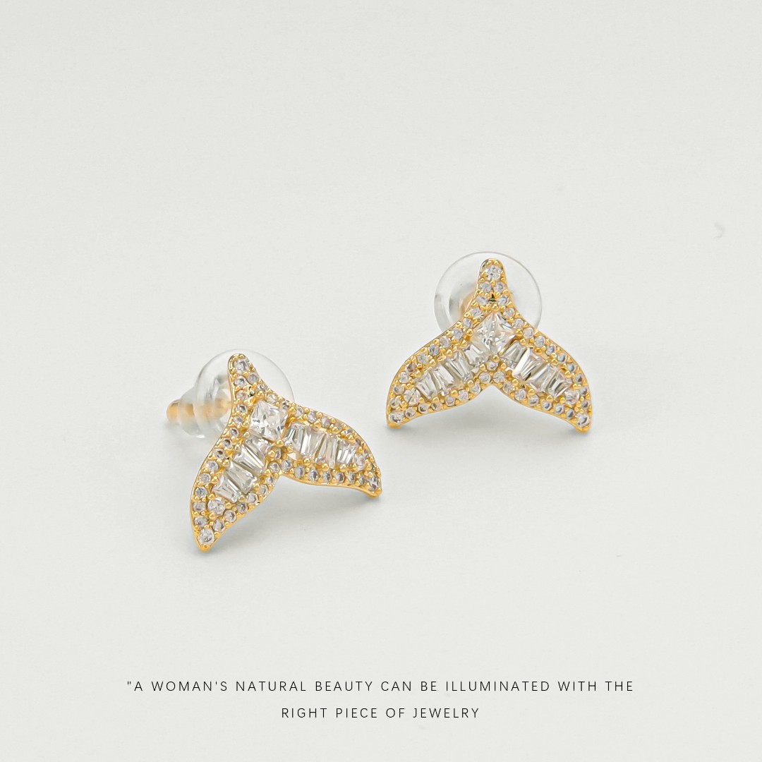 铜合金合成锆石耳饰 【鱼尾】经典时尚百搭气质轻奢简约女耳钉F1881