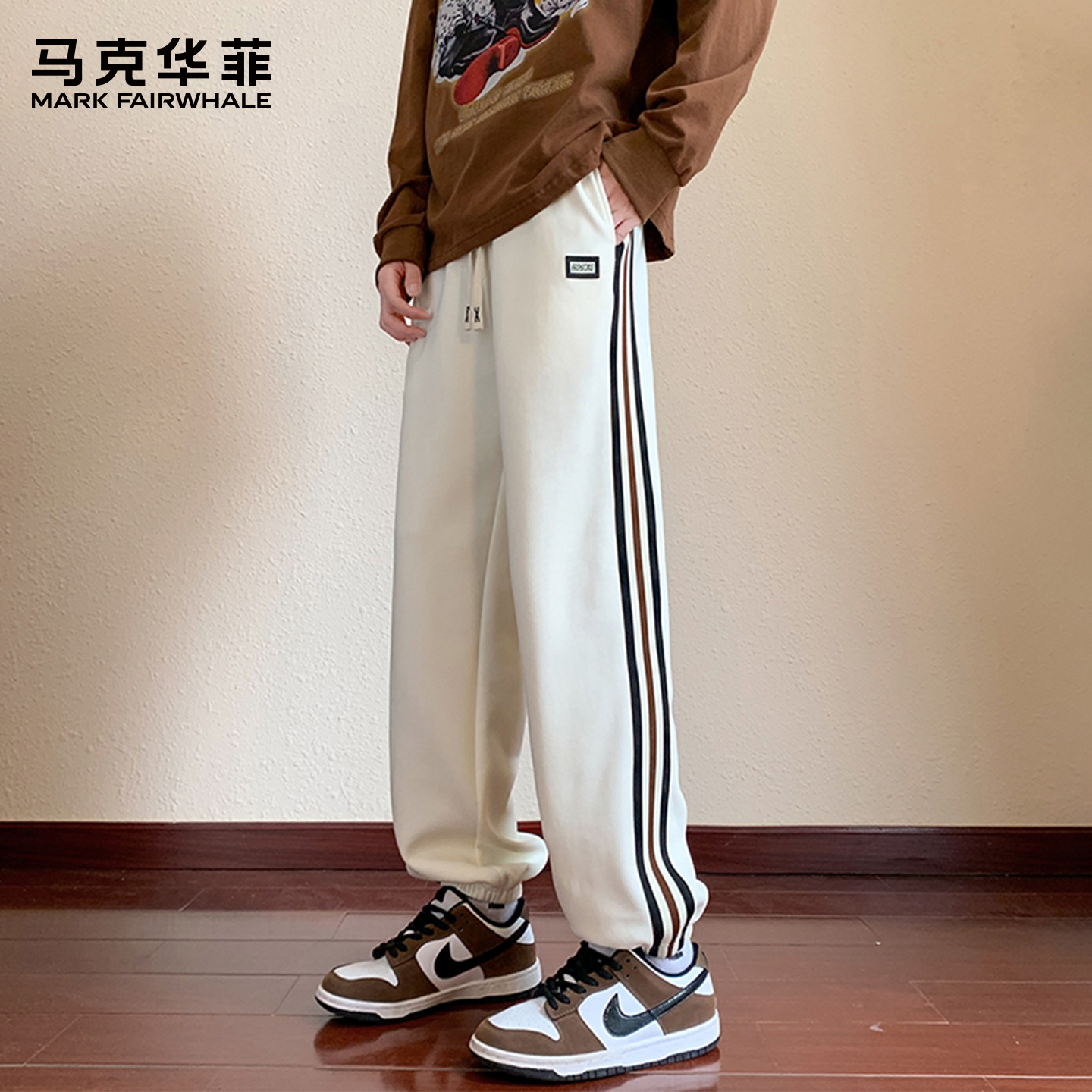 马克华菲华棉休闲卫裤男 2025秋冬新款男宽松百搭休闲长裤束脚裤