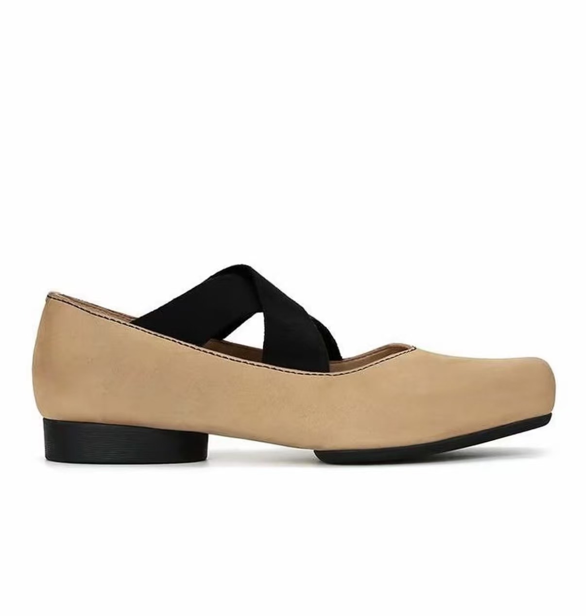 YY37057-1跳舞鞋跟高2cm猪鼻子复古交叉一脚蹬单鞋浅口