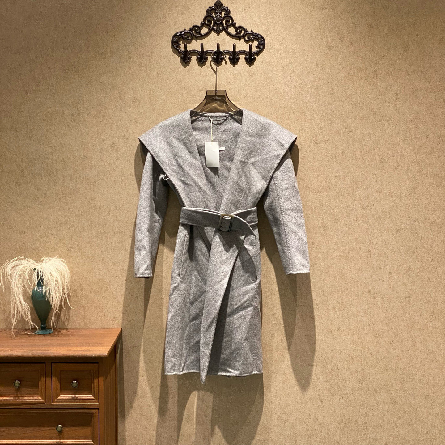 99新 MaxMara 灰色翻领双面羊绒浴袍大衣/34码/25531