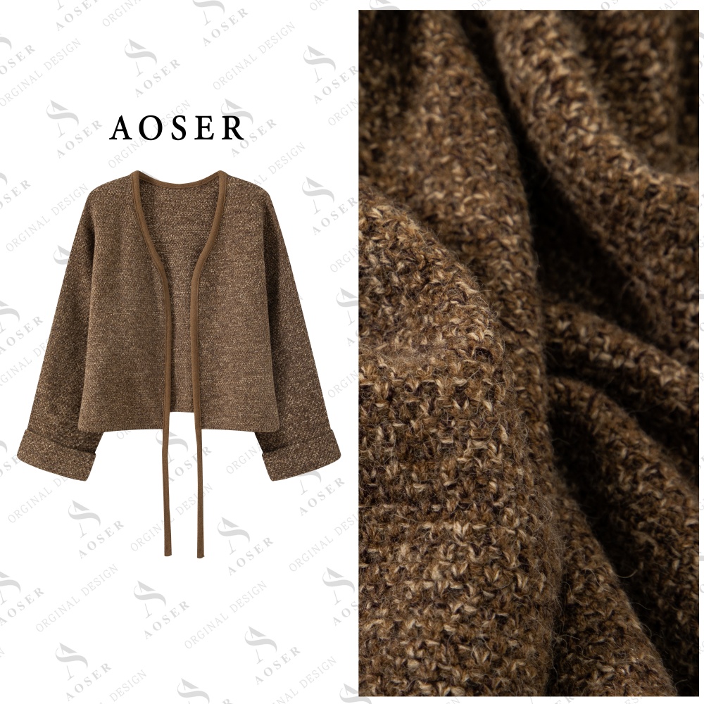 AOSER时尚百搭潮流宽松休闲气质纯色开衫针织衫女装2621