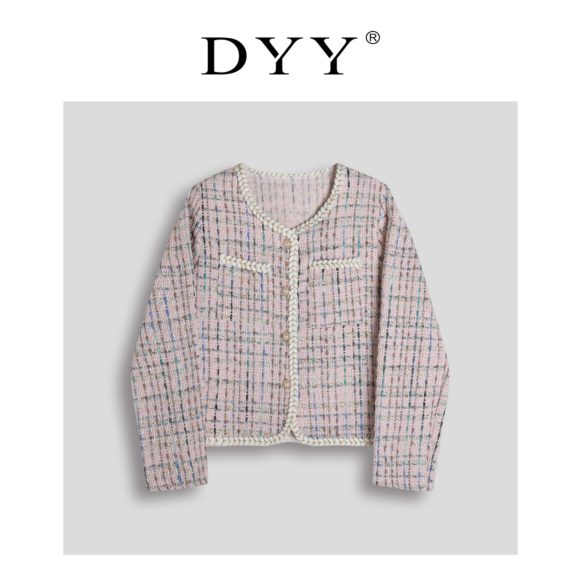 DYY品牌 粗花呢千鸟格开衫多彩小香风外套 YT10303