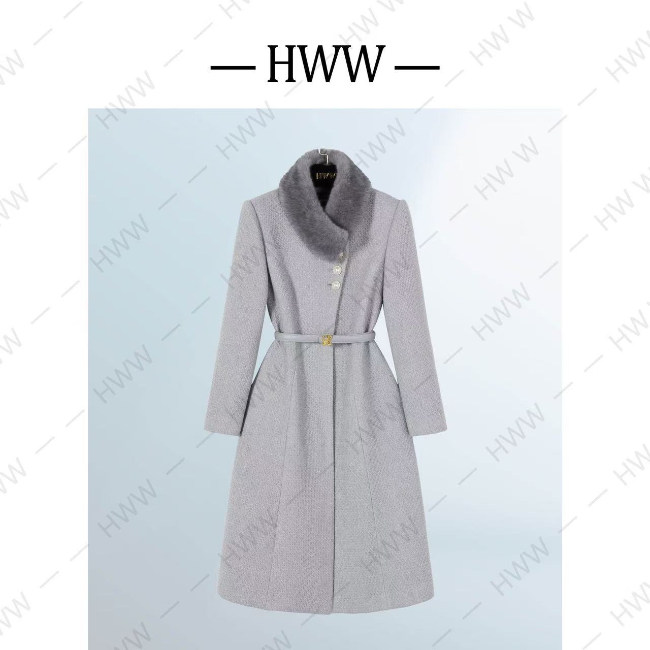 HWW鹅绒服含绵羊毛(袖子有绒)法式收腰轻奢长款羽绒服DHZZR407798