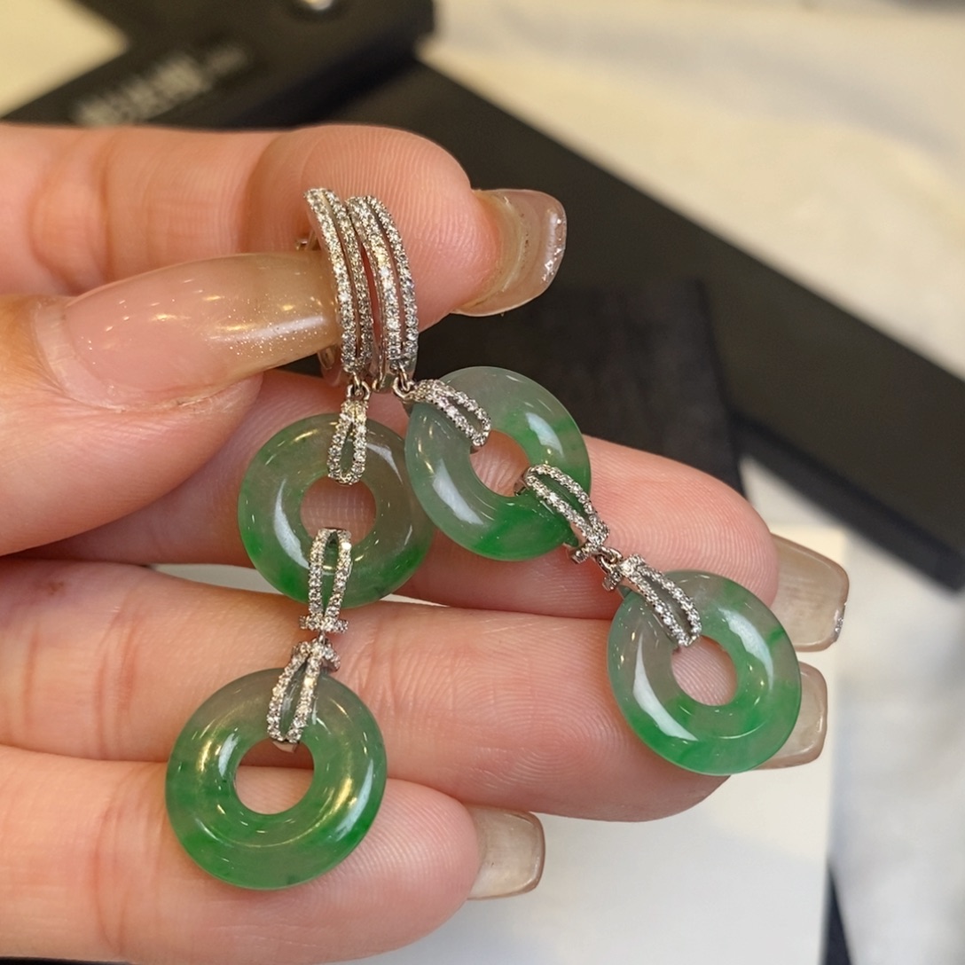 翡翠耳饰18K金镶嵌甜甜圈