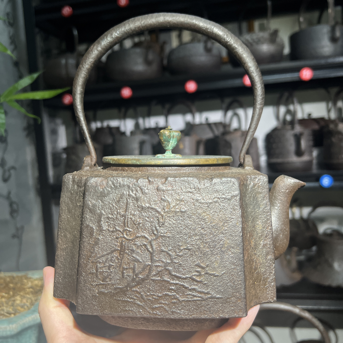大正 京都祥云堂方形老铁壶 满水约1400cc