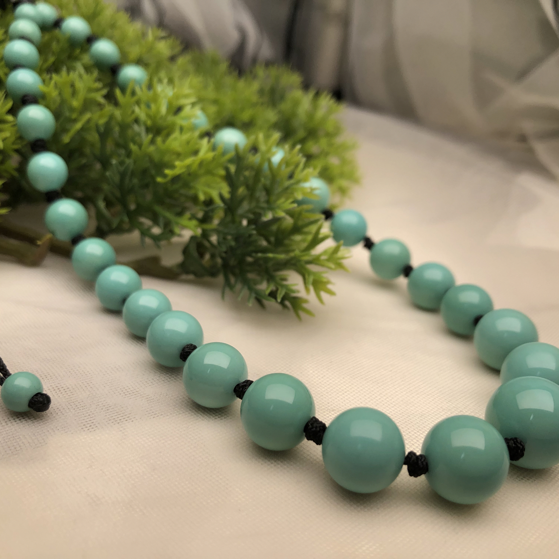 节日礼物，原矿绿松石，全品圆珠项链， 丫角山玉化料