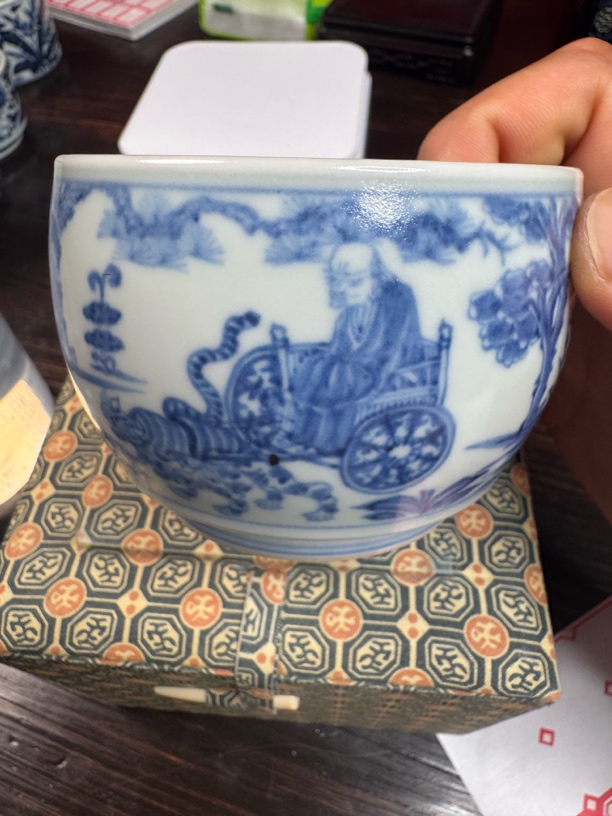 柴窑元青花鬼谷子下山大缸杯，175cc容量