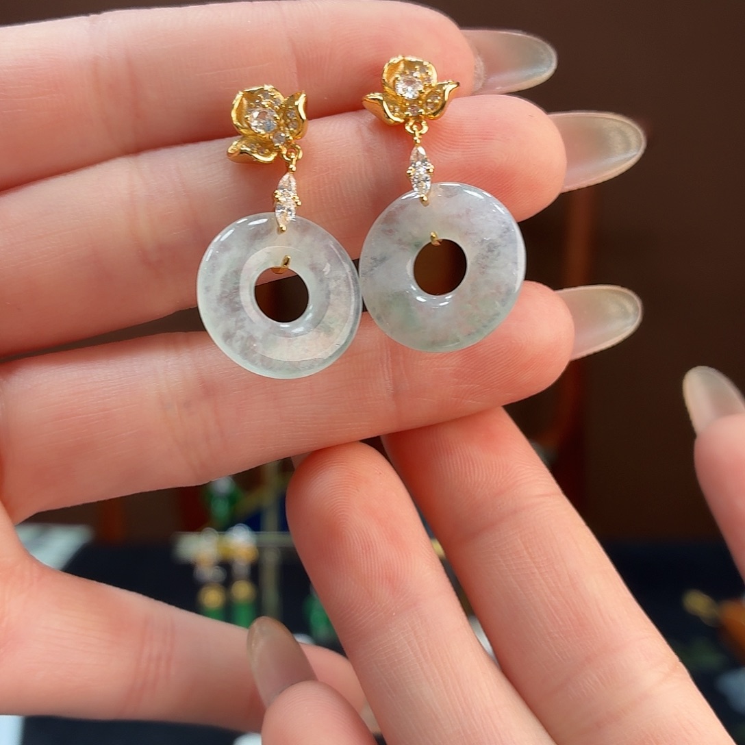 翡翠银S925镶嵌耳饰