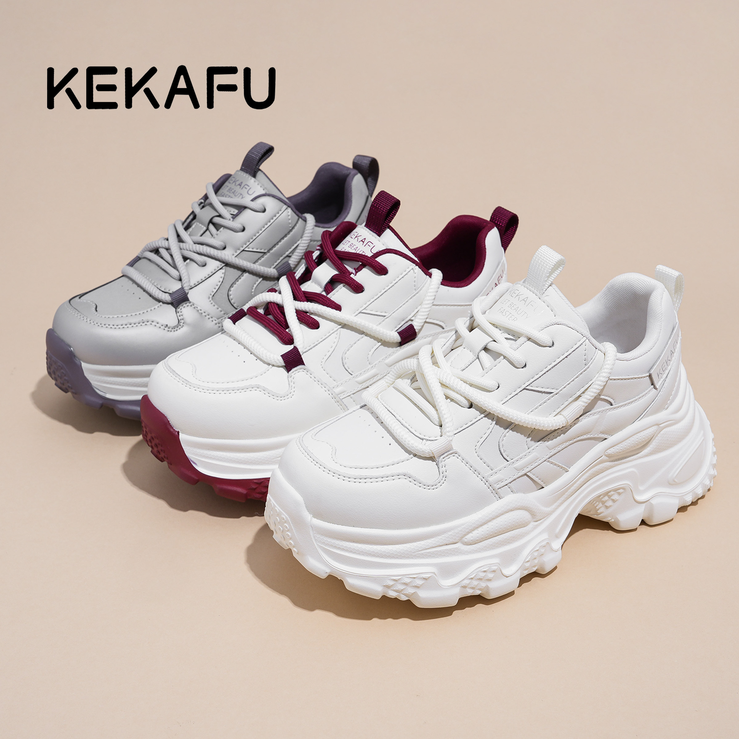 KEKAFU/珂卡芙厚底秋季增高透气时尚休闲鞋秋冬时尚老爹鞋百搭