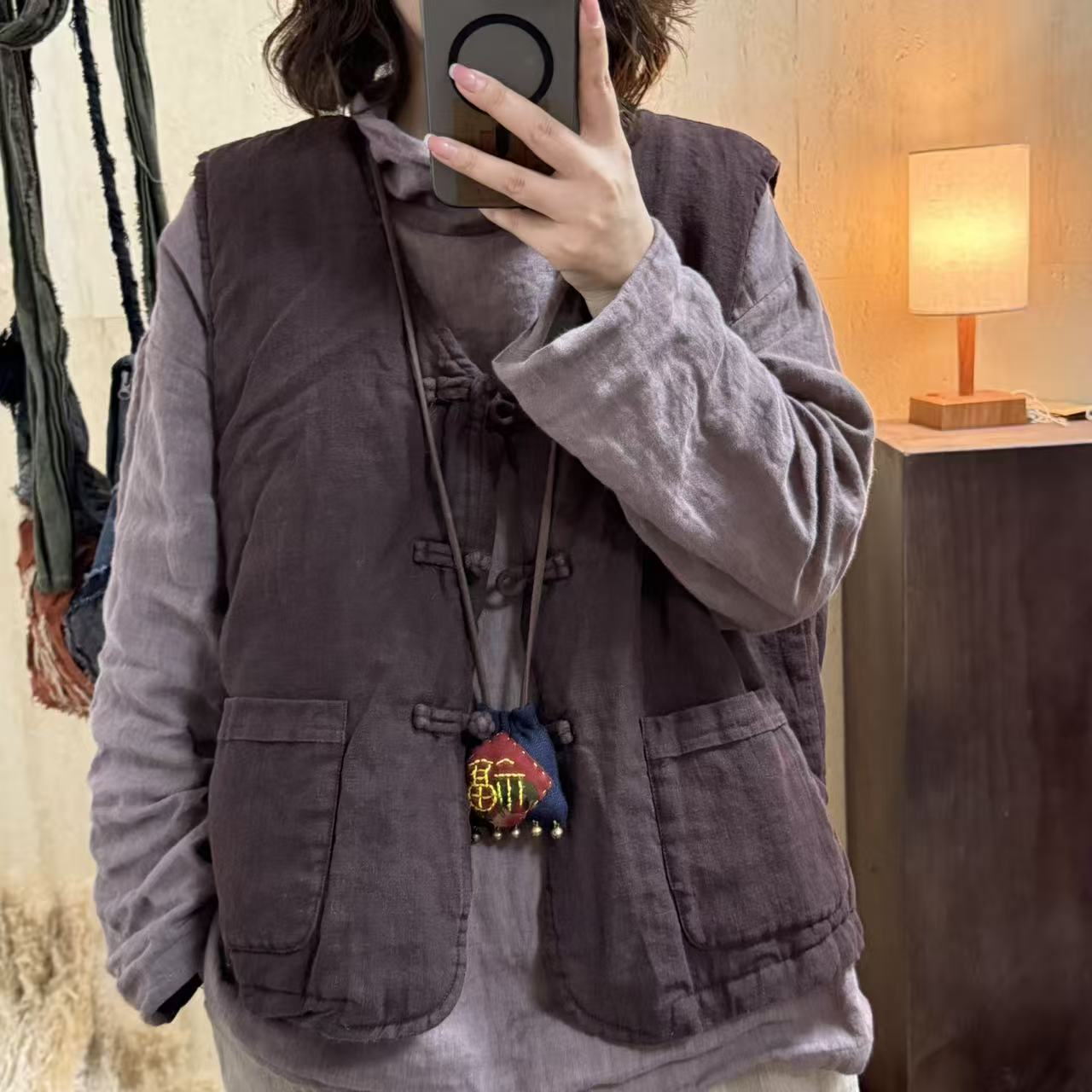 那年  冬季新款亚麻中式复古盘扣棉马甲（长62 胸围130）