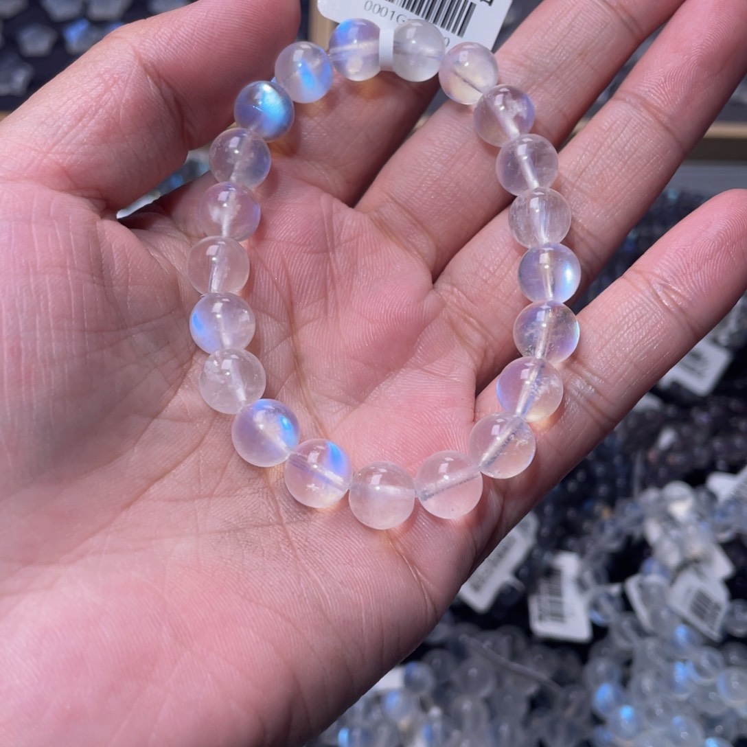 月光石手链未镶嵌浪****?蓝月光手链9mm