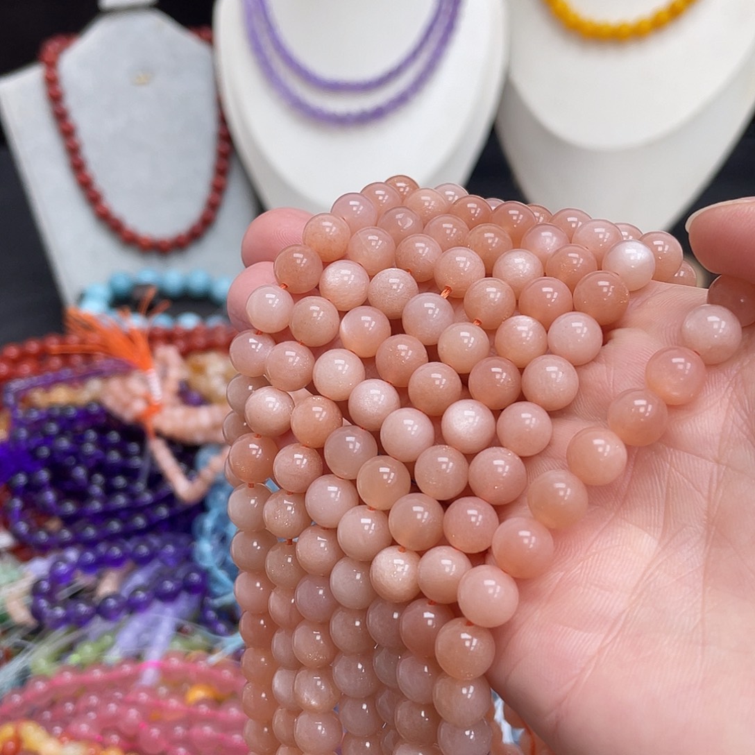 玛瑙/玉髓未镶嵌半成品7a橙色月光石8mm