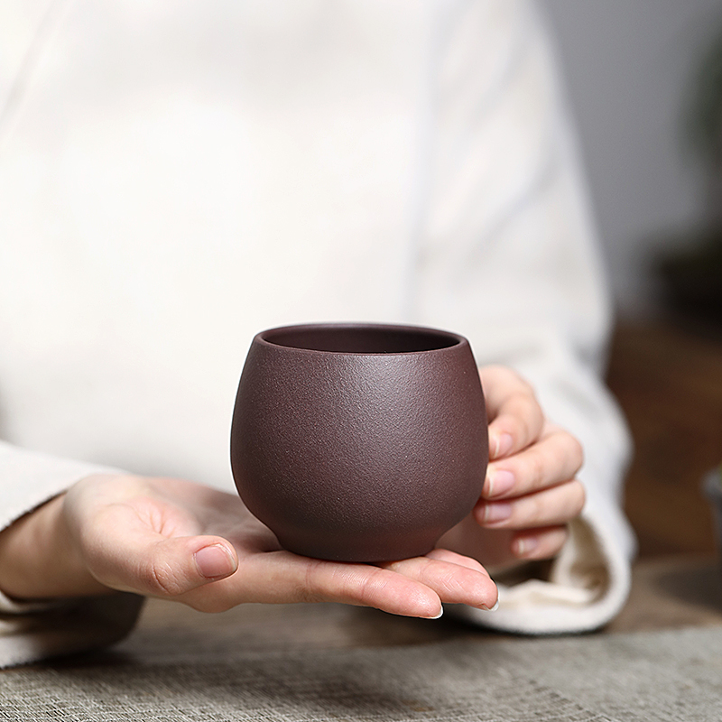 雪涓宜兴原矿紫砂手工紫罗兰缸杯200cc左右