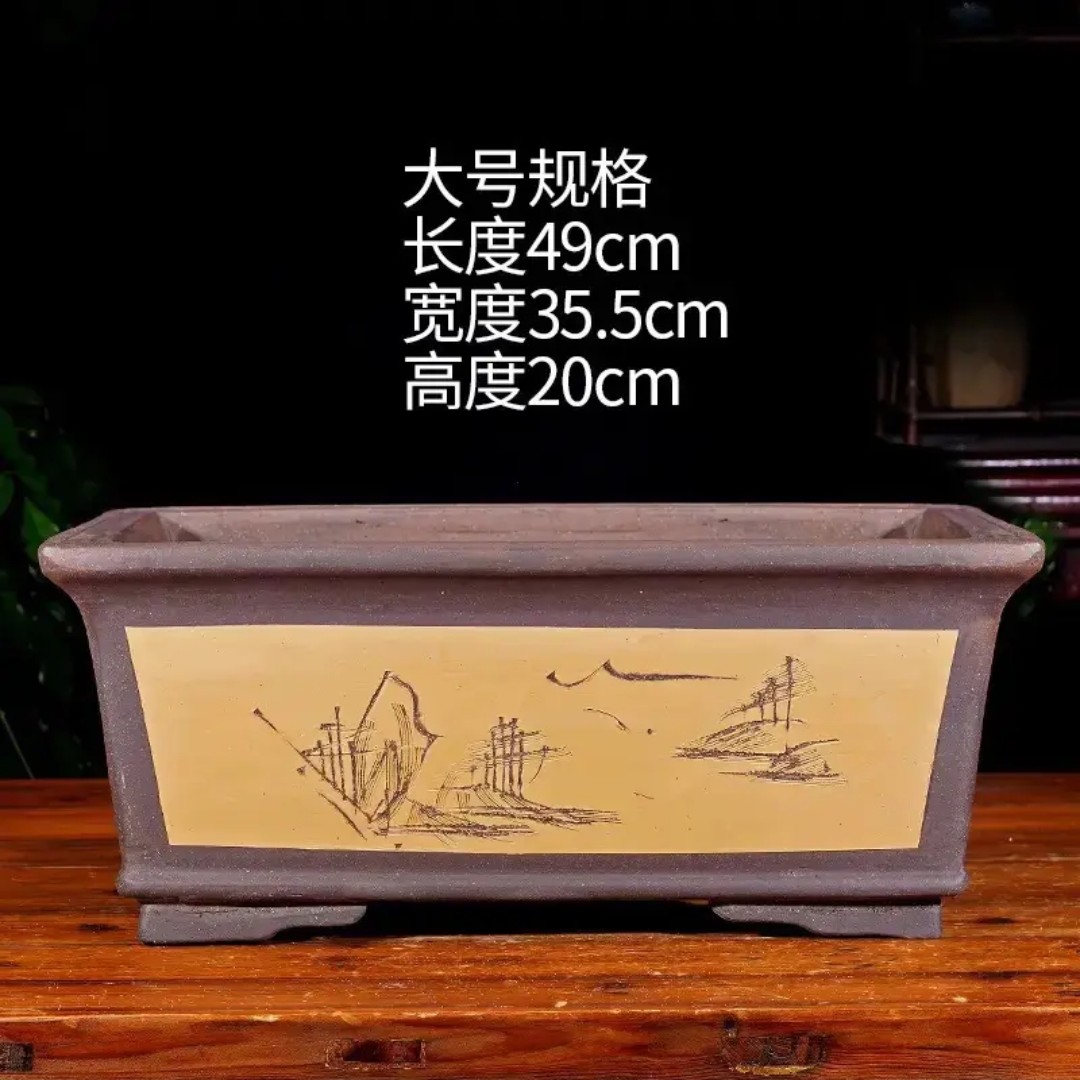 特大号紫砂长方形盆景花盆室内花卉种植透气耐用榕树老桩适用