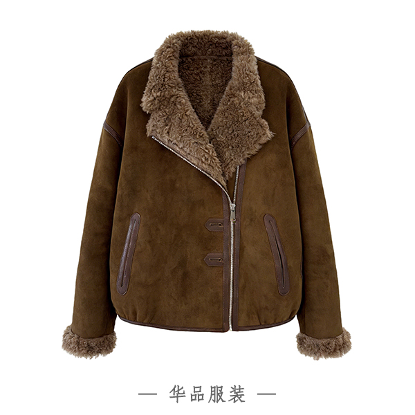 澳洲羊毛双面穿短款外套厚款宽松型休闲风短外套冬季加绒保暖