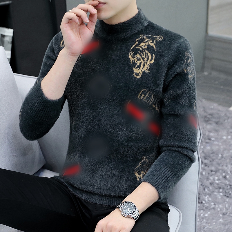 2024毛衣男冬季加厚加绒圆领半高领打底针织衫男士软糯保暖上衣