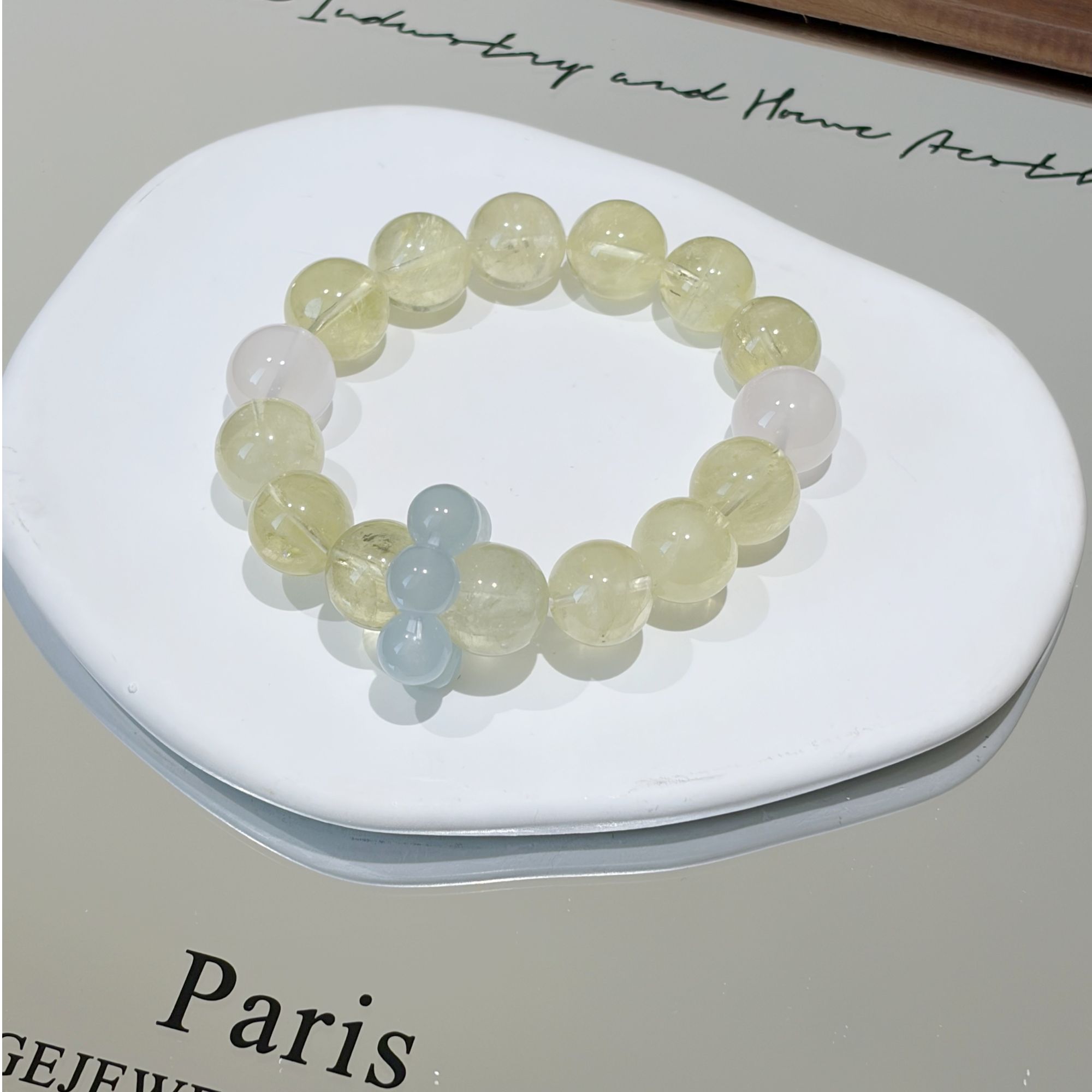 Y0249【】海蓝宝跑环柠檬黄星光粉手串高端轻奢多样性发一